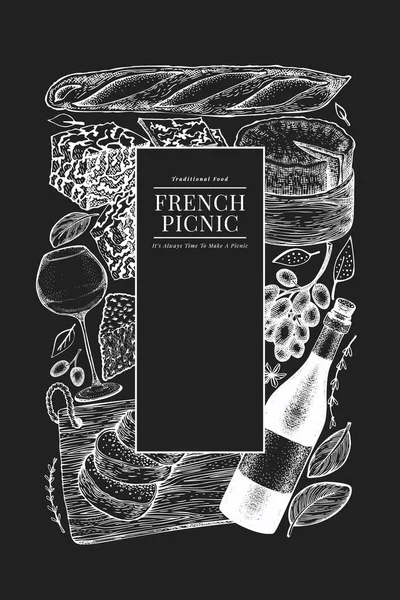 프랑스의 삽화는 주형을 만든다 손으로 피크닉 삽화가 칠판에 있습니다 조각된 — 스톡 벡터