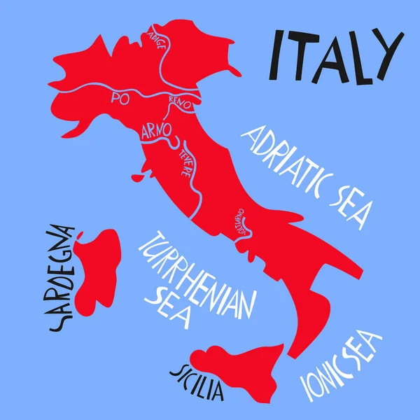 Wektor Ręcznie Rysowane Stylizowane Mapy Republiki Włoskiej Ilustracja Podróży Rzek — Wektor stockowy