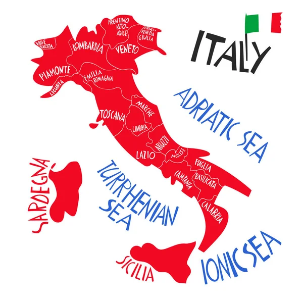 Vector Handgezeichnete Stilisierte Landkarte Der Italienischen Republik Reiseillustration Der Italienischen — Stockvektor
