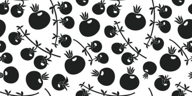 Elle çizilmiş domatessiz domates deseni. Organik karikatür taze sebze çizimleri. Şirin bitkisel arka plan.