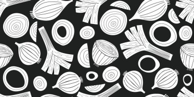 Elle çizilmiş vektör pırasasız desen. Organik karikatür taze sebze çizimleri. Şirin bitkisel arka plan.