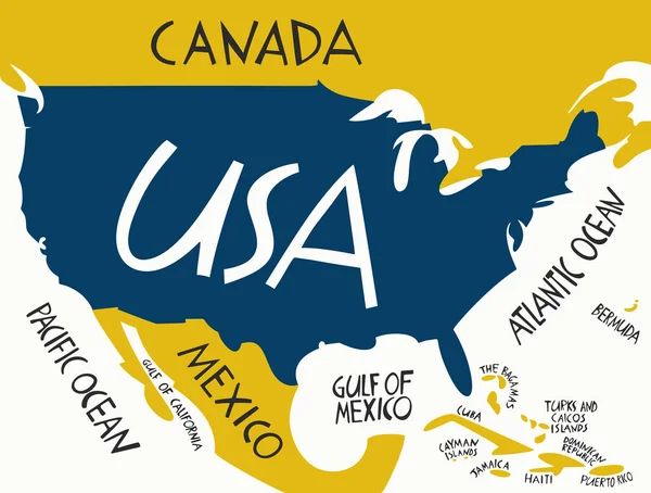 Vector Dibujado Mano Mapa Estilizado Los Estados Unidos América Ilustración — Vector de stock