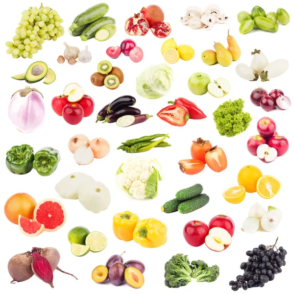 Zbiór różnych surowych owoców i warzyw, na białym tle — Zdjęcie stockowe