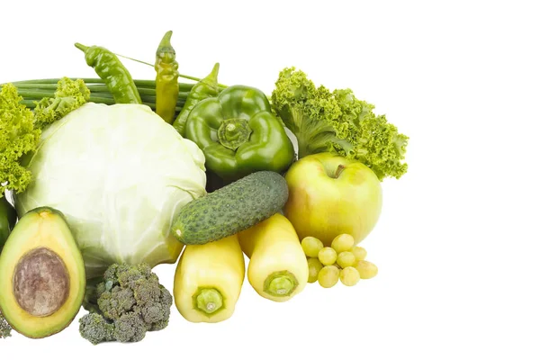 Zestaw zielony owoców i warzyw, na białym tle — Zdjęcie stockowe