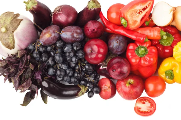 Csoportja, sokszínű, friss, nyers zöldség és gyümölcs — Stock Fotó
