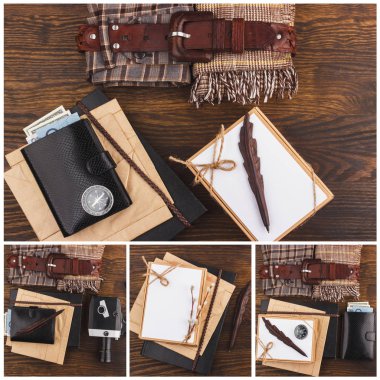 Ahşap arka plan üzerinde farklı ev şeyler koleksiyonundan