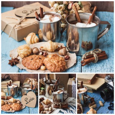 Kakao ve şekerleme, farklı süslemeler ile metal kupalar