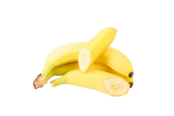 Kilka dojrzałych bananów żółtych, na białym tle — Zdjęcie stockowe