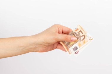 Kadının el, açık renkli 50 euro