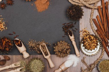 Tasarlayacağım kayrak slone üzerinde ahşap Kepçe içinde farklı baharatlar