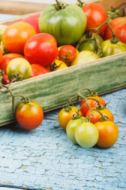 Ahşap tepsi olgun domates tür farklı ayarla