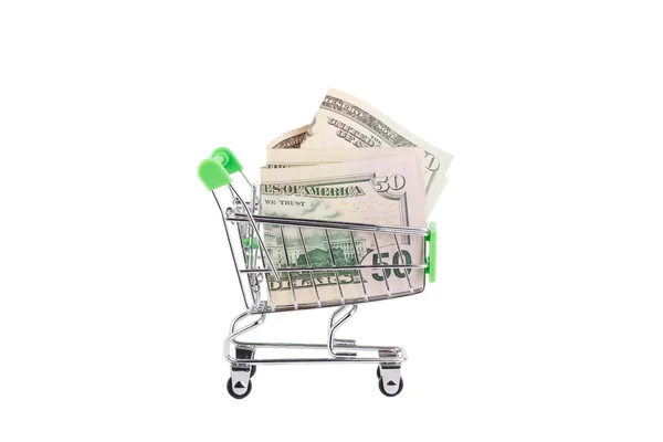 Dólares americanos en el carrito de compras, aislados — Foto de Stock