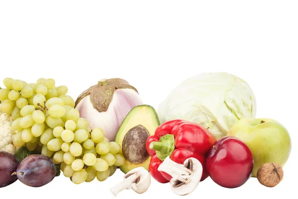 Csoportja, sokszínű, friss, nyers zöldség és gyümölcs, elszigetelt — Stock Fotó