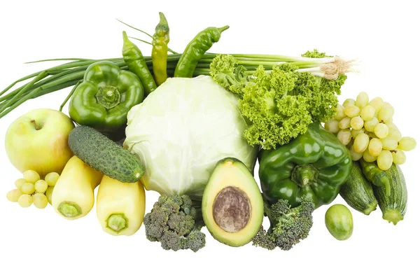 Uppsättning av gröna frukter och grönsaker, isolerade — Stockfoto