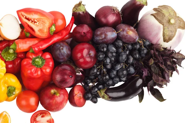Zestaw kolorowych, świeże, surowe warzywa i owoce, na białym tle — Zdjęcie stockowe