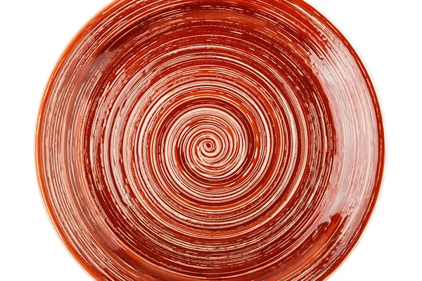 Placa redonda de cerámica marrón con patrón espiral, aislada en blanco —  Fotos de Stock