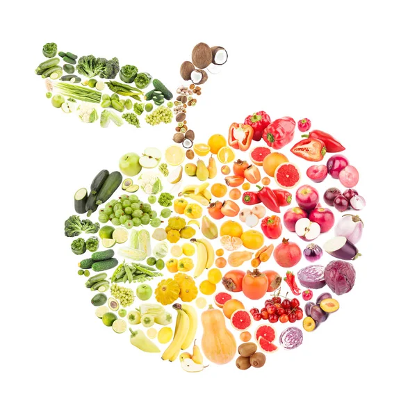 Collage di frutta e verdura a forma di mela, isolato — Foto Stock