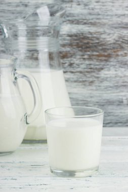 Süt cam testiler, Beyaz ahşap arka plan