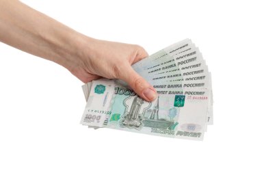 El ile üzerine beyaz izole Rus ruble