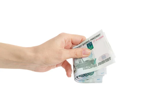 El ile üzerine beyaz izole Rus ruble