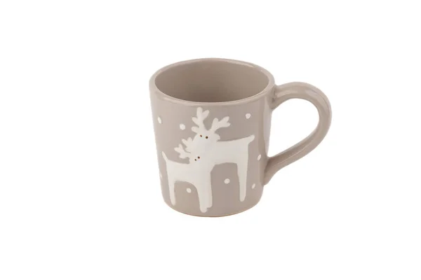 Серый керамическая чашка для кофе или чая, белый фон — стоковое фото