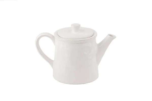 Bule de cerâmica branca para café ou chá, fundo branco — Fotografia de Stock