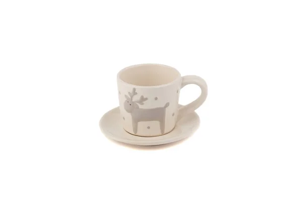 Taza de cerámica beige para café o té, fondo blanco — Foto de Stock