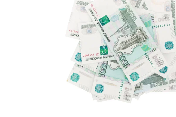 Banknotların üzerinde beyaz izole Rus ruble kökenli