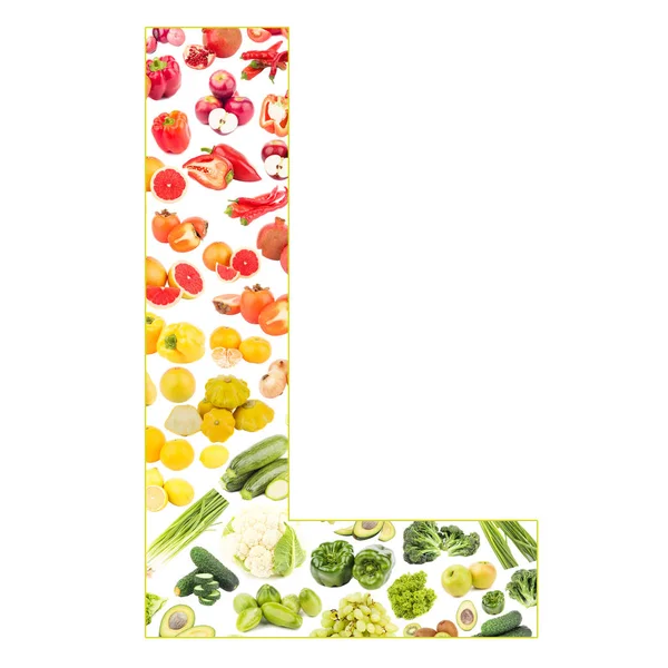 Carta hecha de frutas y verduras, aislada — Foto de Stock