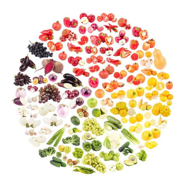 Circle made from fruits and vegetables, isolated — Stock Photo, Image