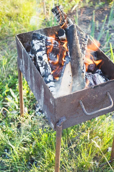 Yanan odunlu barbekü, yaz zamanı.