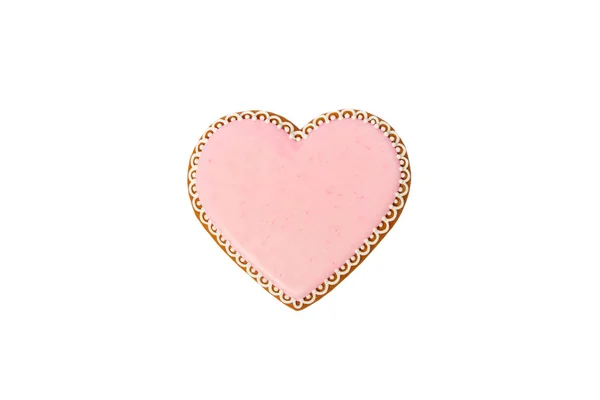 Background from pink cookie heart shaped with different patterns, isolated — Stock Photo, Image