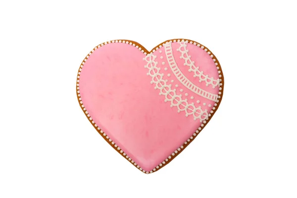 Fondo de corazón de galleta rosa en forma de diferentes patrones, aislado — Foto de Stock
