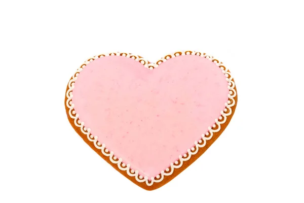 Background from pink cookie heart shaped with different patterns, isolated — Stock Photo, Image