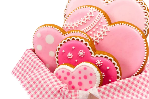 Set de galletas en forma de corazón rosa con patrones, hechas a mano —  Fotos de Stock