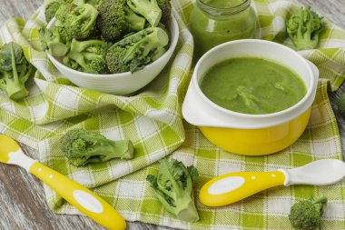 Kasede taze brokoli ve ezilmiş, haşlanmış brokoli yapılan püre kısmı