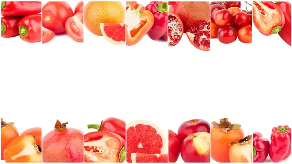 Líneas Diferentes Verduras Frutas Rojas Aisladas Blanco —  Fotos de Stock
