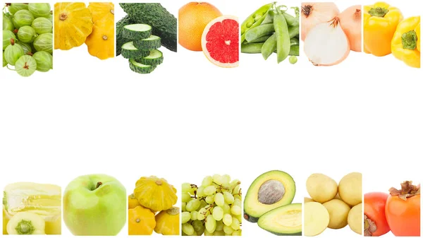 Línea Diferentes Verduras Frutas Diferentes Colores Aislados Blanco — Foto de Stock