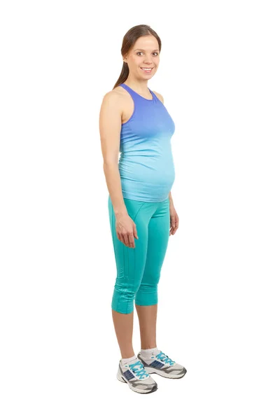 Sporty Pregnant Woman Sports Clothes Isolated White — Stock Photo, Image