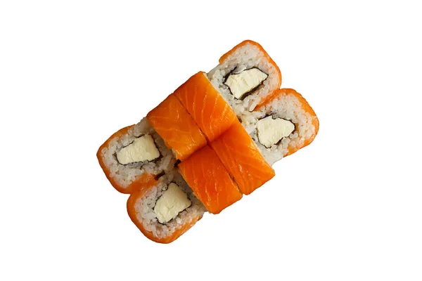 Japansk Mat Set Med Lax Sushi Och Rullar Med Lax — Stockfoto