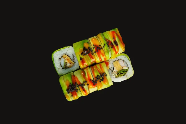 Японская Кухня Набор Суши Рулонов Лососем Угрем Вид Сверху — стоковое фото