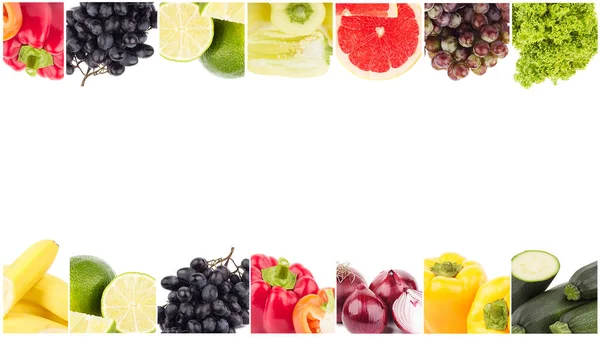 Linie Aus Verschiedenfarbigem Gemüse Und Obst Isoliert Auf Dem Weißen — Stockfoto