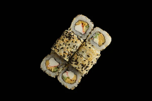 Японская Кухня Набор Суши Рулонов Лососем Угрем Вид Сверху — стоковое фото