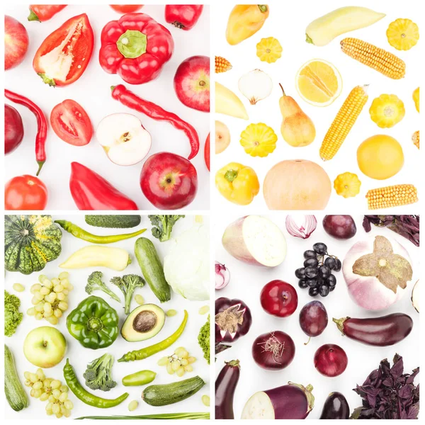 Carrés Fruits Légumes Différentes Couleurs Isolés Vue Dessus — Photo