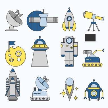 Koyu arka plan ile düz simgeler