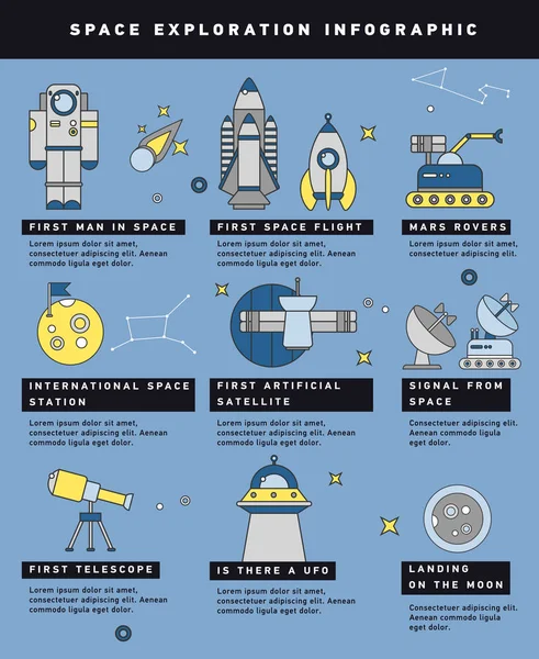 Infográfico da linha do tempo de exploração espacial —  Vetores de Stock