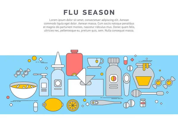 Flat vector icon set of cold and flu — Stock Vector