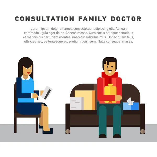 Επίπεδη απεικόνιση διαβούλευση οικογενειακός γιατρός — Διανυσματικό Αρχείο