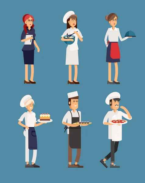 Lovely line-up group of restaurant staff characters — Stock Vector
