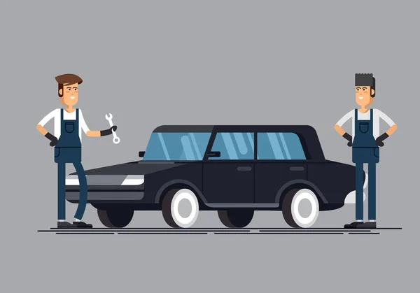 Coole Reihe von Autowerkstätten und Auto-Service-Vektor-Illustrationen. — Stockvektor